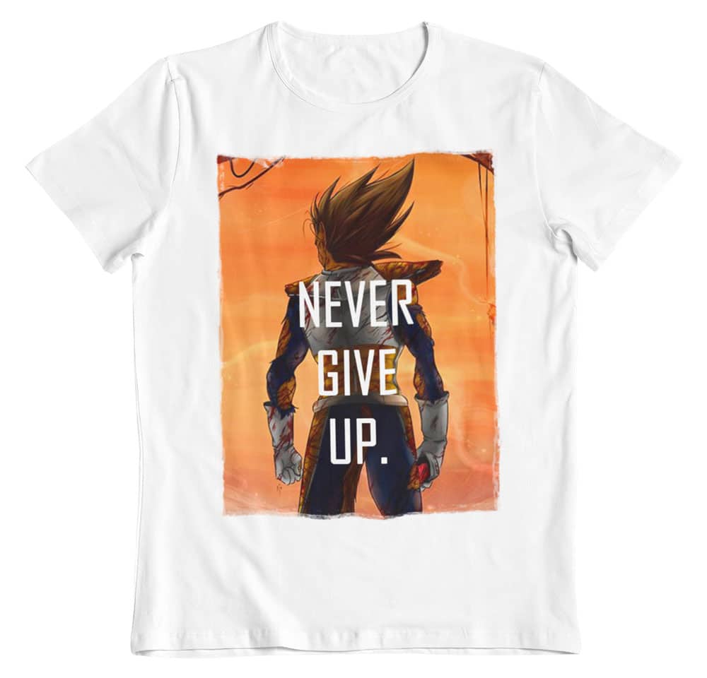 Robusto Prever Gruñón Camiseta Dragon Ball Vegeta Never Give Up IMPRESIÓN DIGITAL】✓