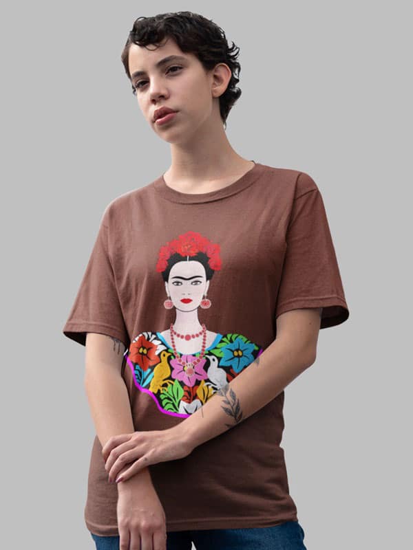 Camiseta Frida flores marron