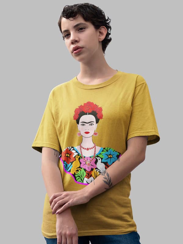 Camiseta Frida flores mostaza