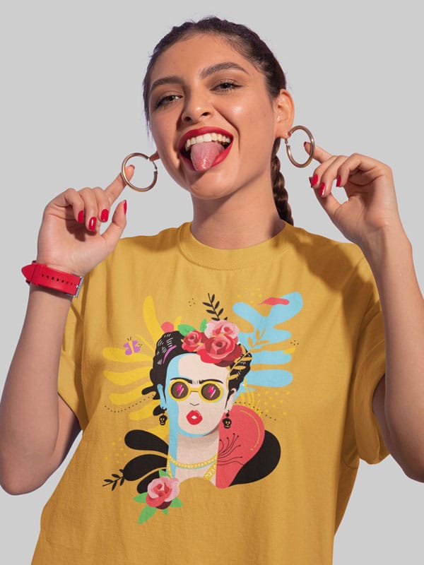Camiseta Frida hippie mostaza