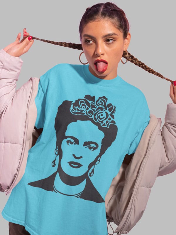 Camiseta Frida Kahlo silueta azul atolon