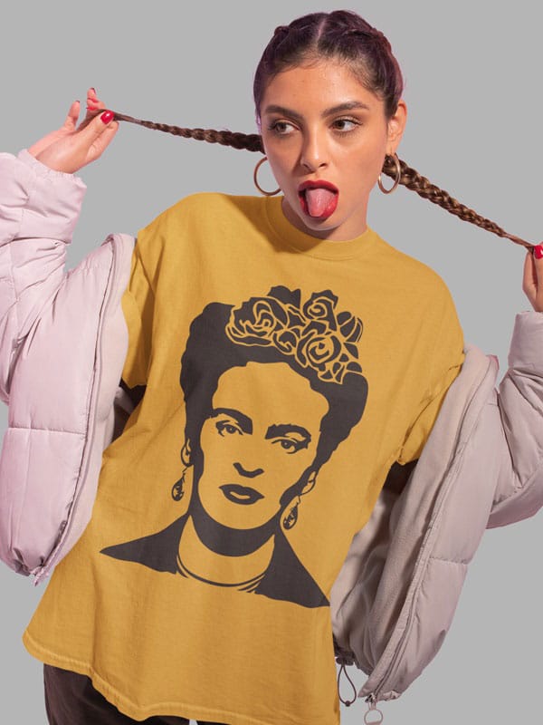 Camiseta Frida Kahlo silueta mostaza