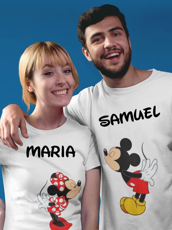 pack 2 camisetas Mickey y Minnie con nombre personalizado