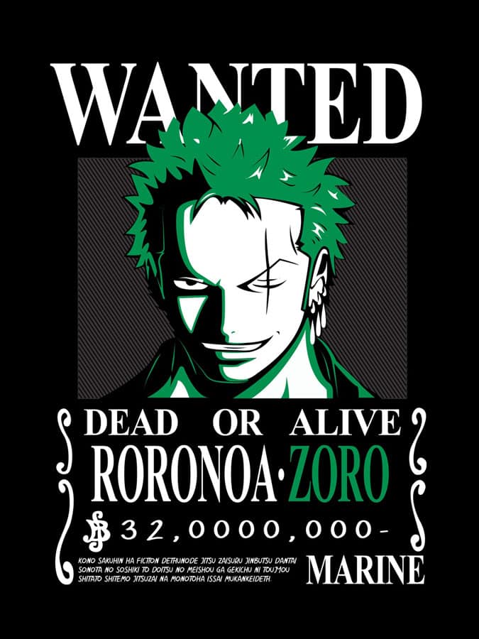 Camiseta Roronoa Zoro wanted One Piece diseno