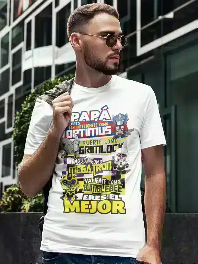 Camiseta día del padre Transformers blanca