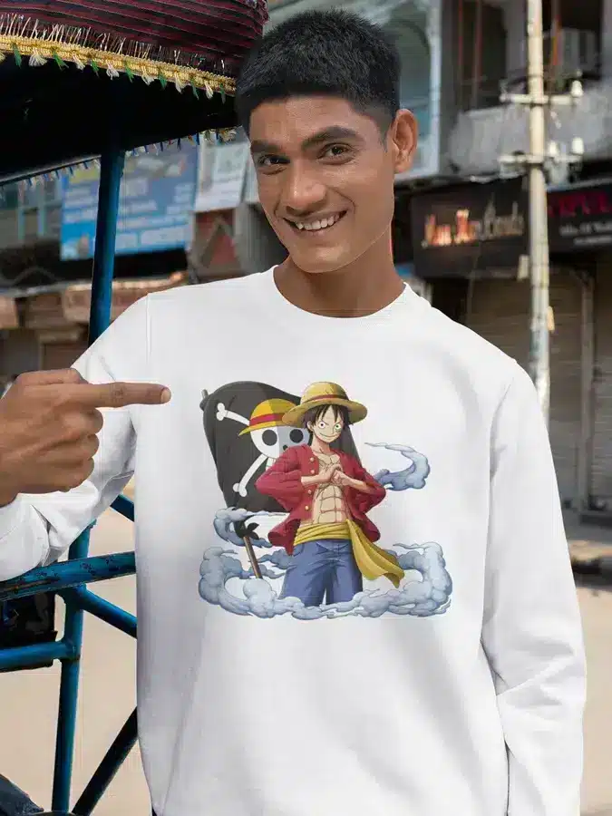 Sudadera One Piece Luffy el pirata blanca sin capucha