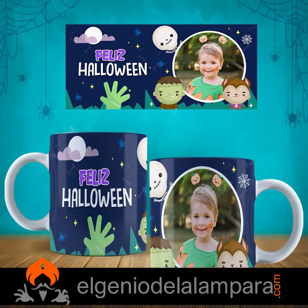 Taza feliz halloween personalizada con foto