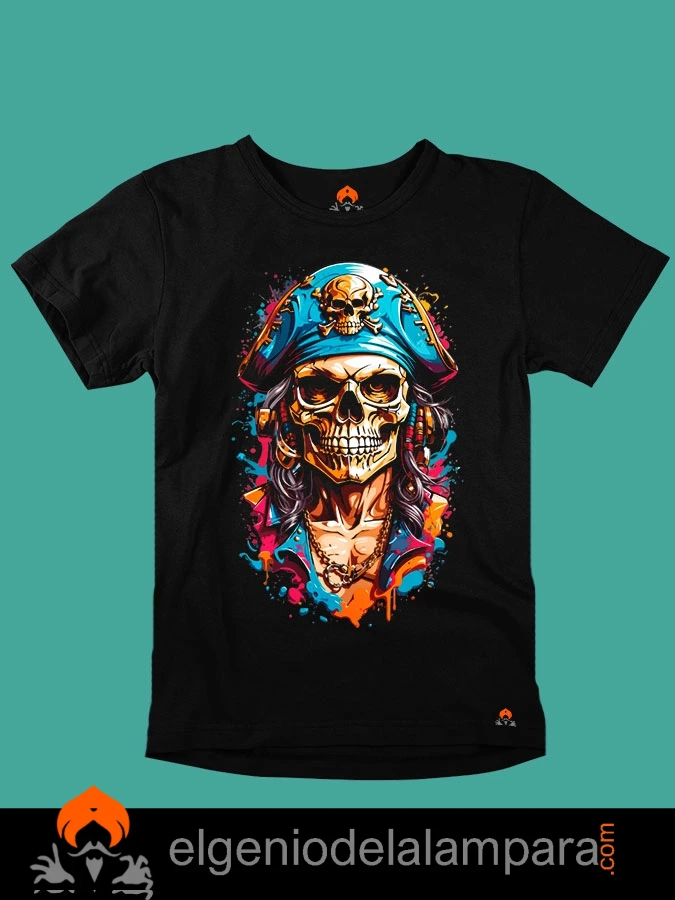 Camiseta calavera pirata explosión de color