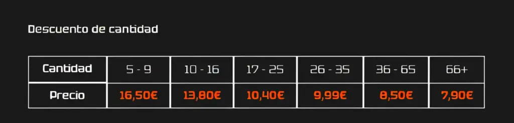 tabla precios camsitas despedida de solteros personalizados