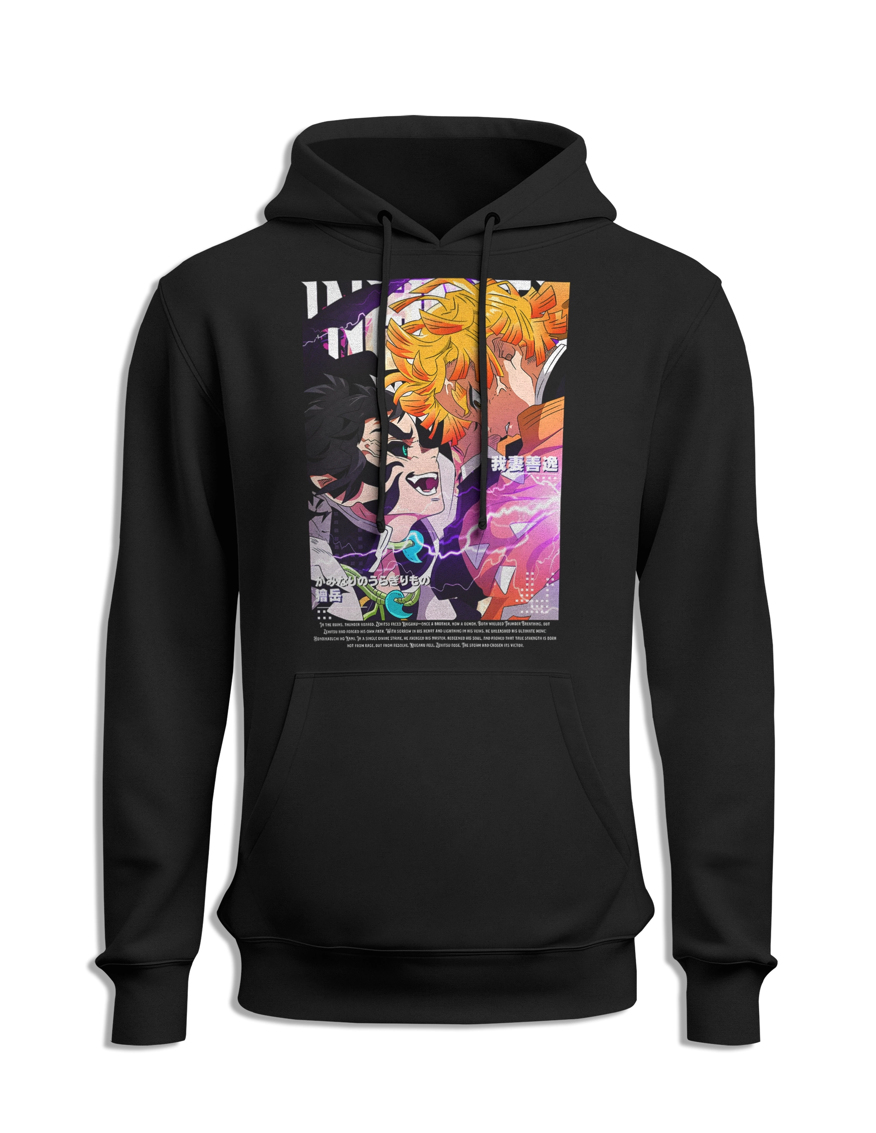 Sudadera de Demon Slayer Zenitsu VS Kaigaku capucha delante