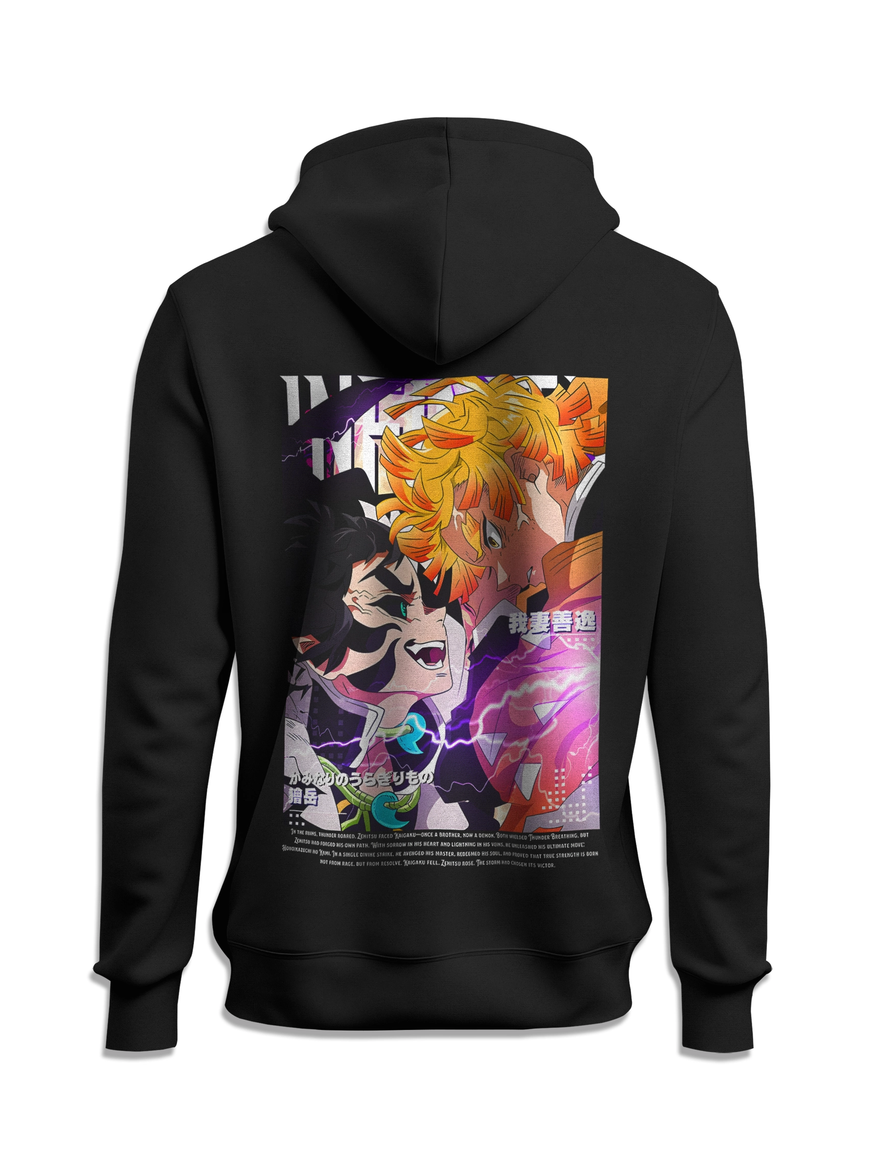 Sudadera de Demon Slayer Zenitsu VS Kaigaku capucha detras