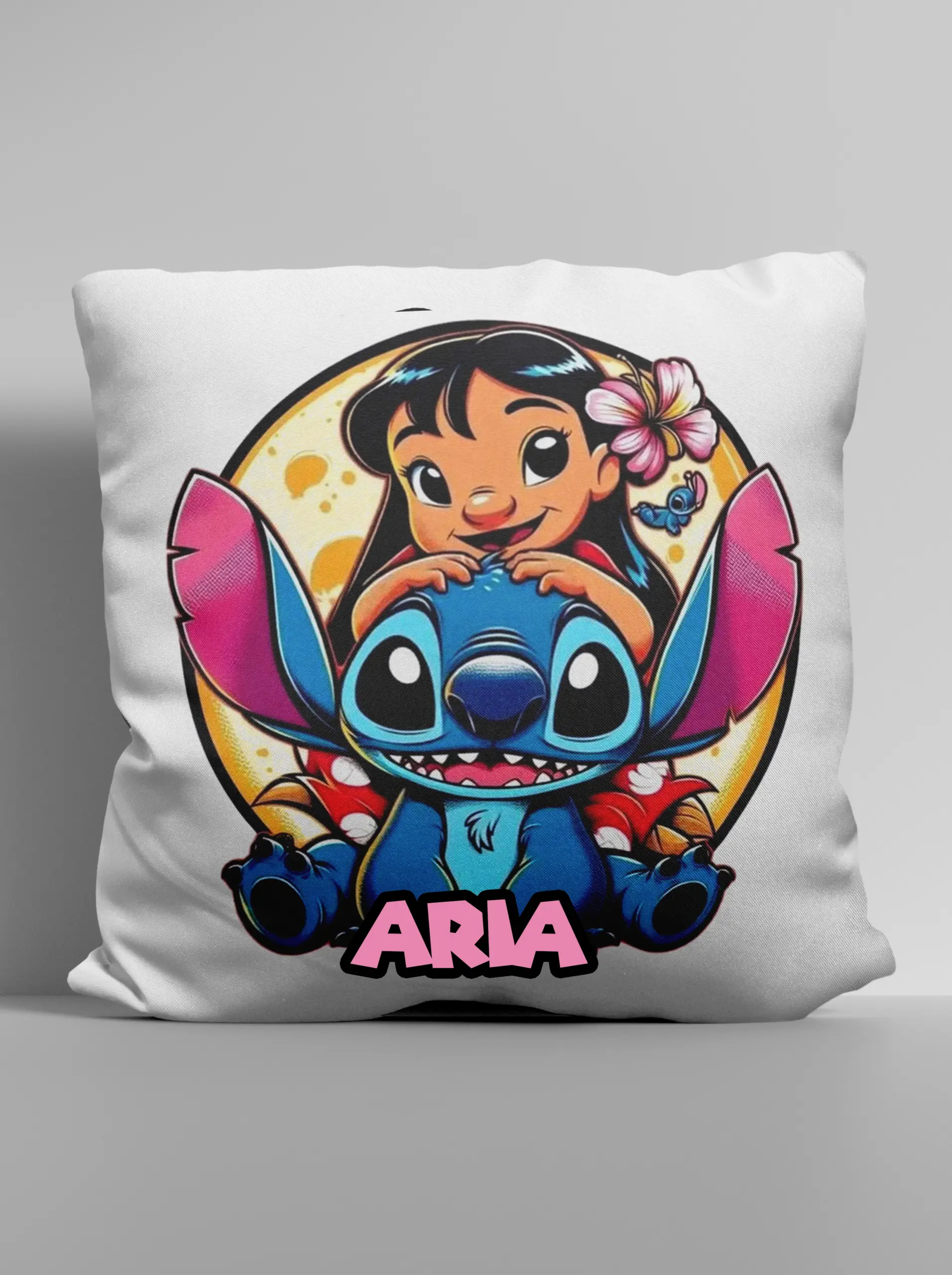 Cojín Lilo y Stich con nombre personalizado