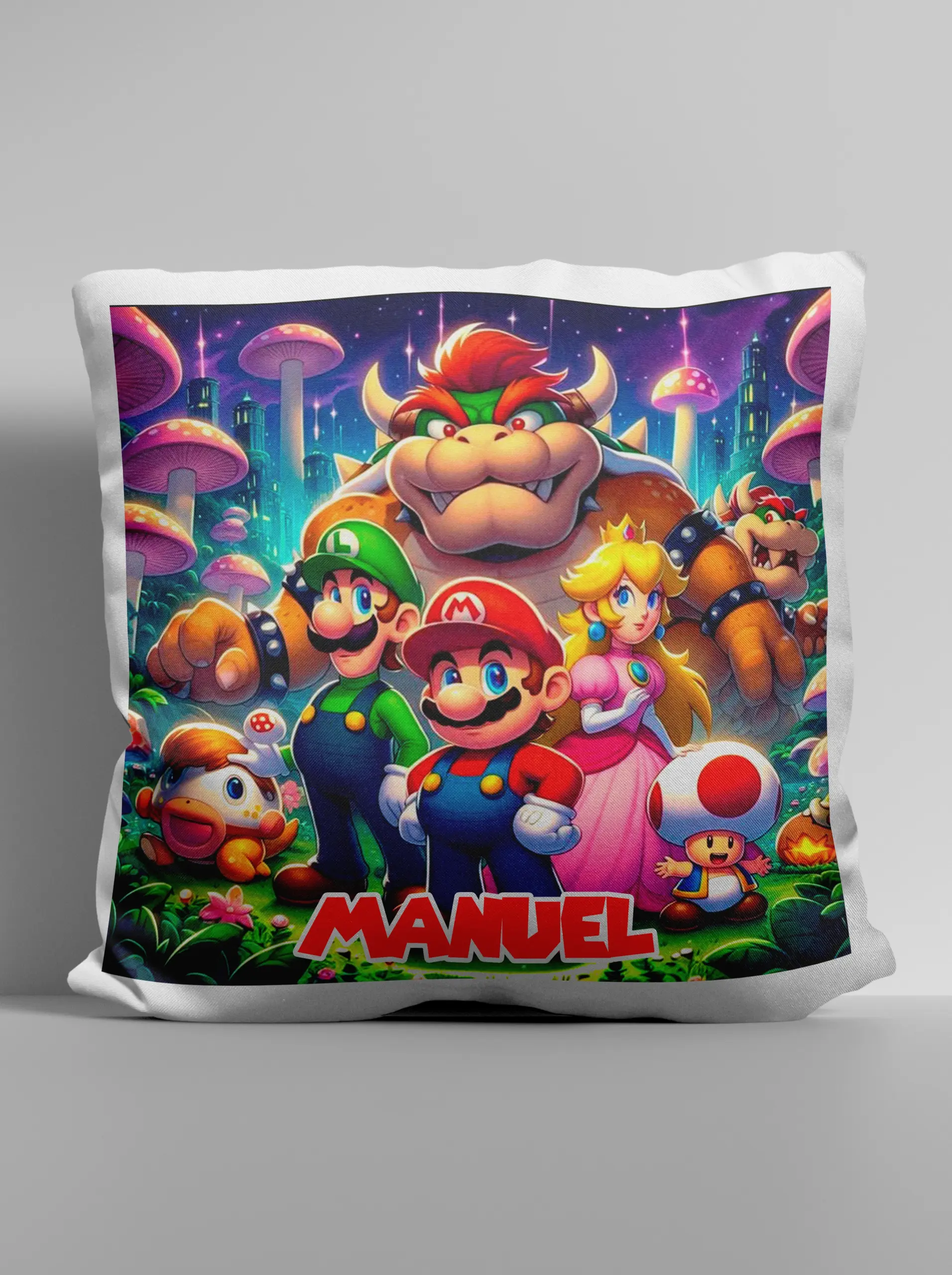 Cojín Super Mario con nombre personalizado