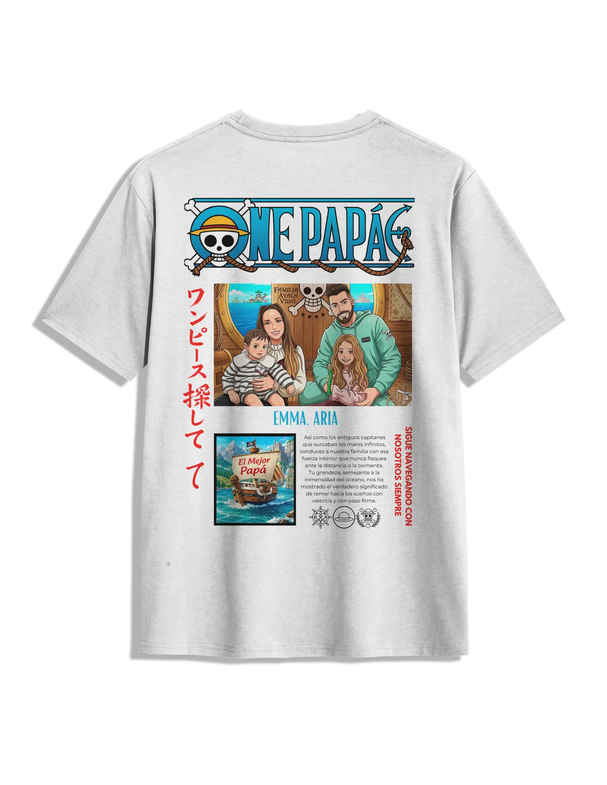 Camiseta día del padre personalizada One Piece blanca