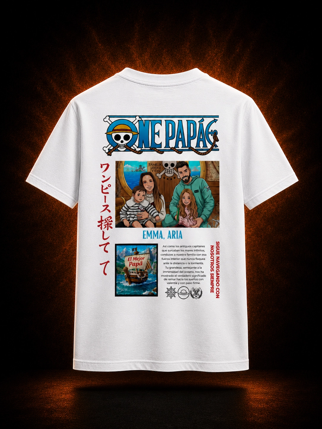 camiseta para el dia del padre personalizada de one piece blanca