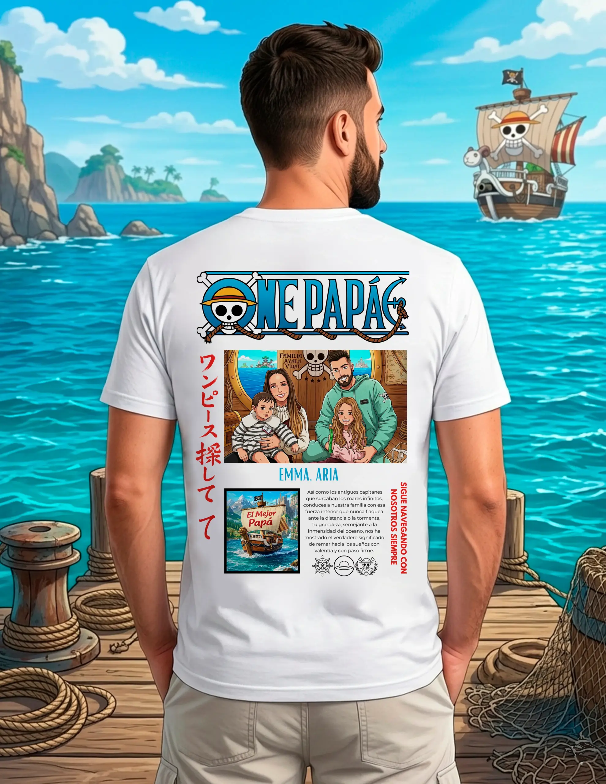camiseta dia del padre one piece personalizada blanca modelo