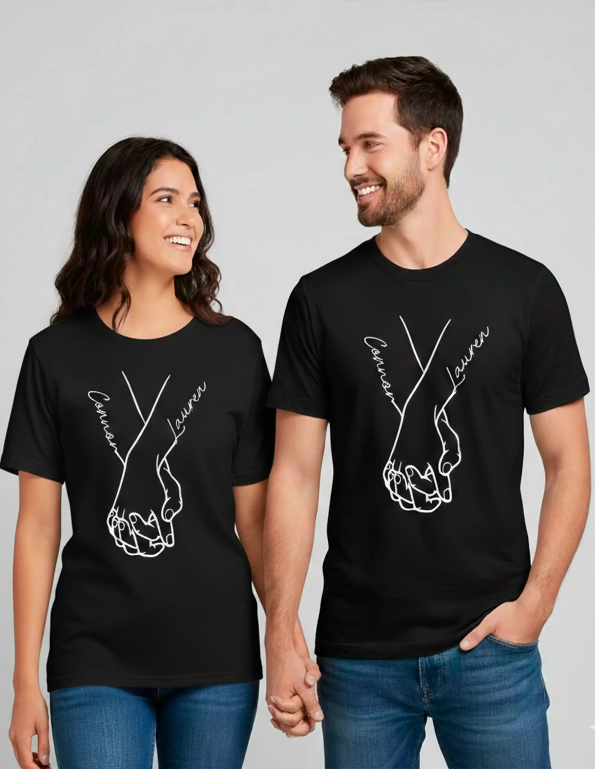 Pack 2 camisetas San Valentín manos con nombre pesonalizado Diseño 2