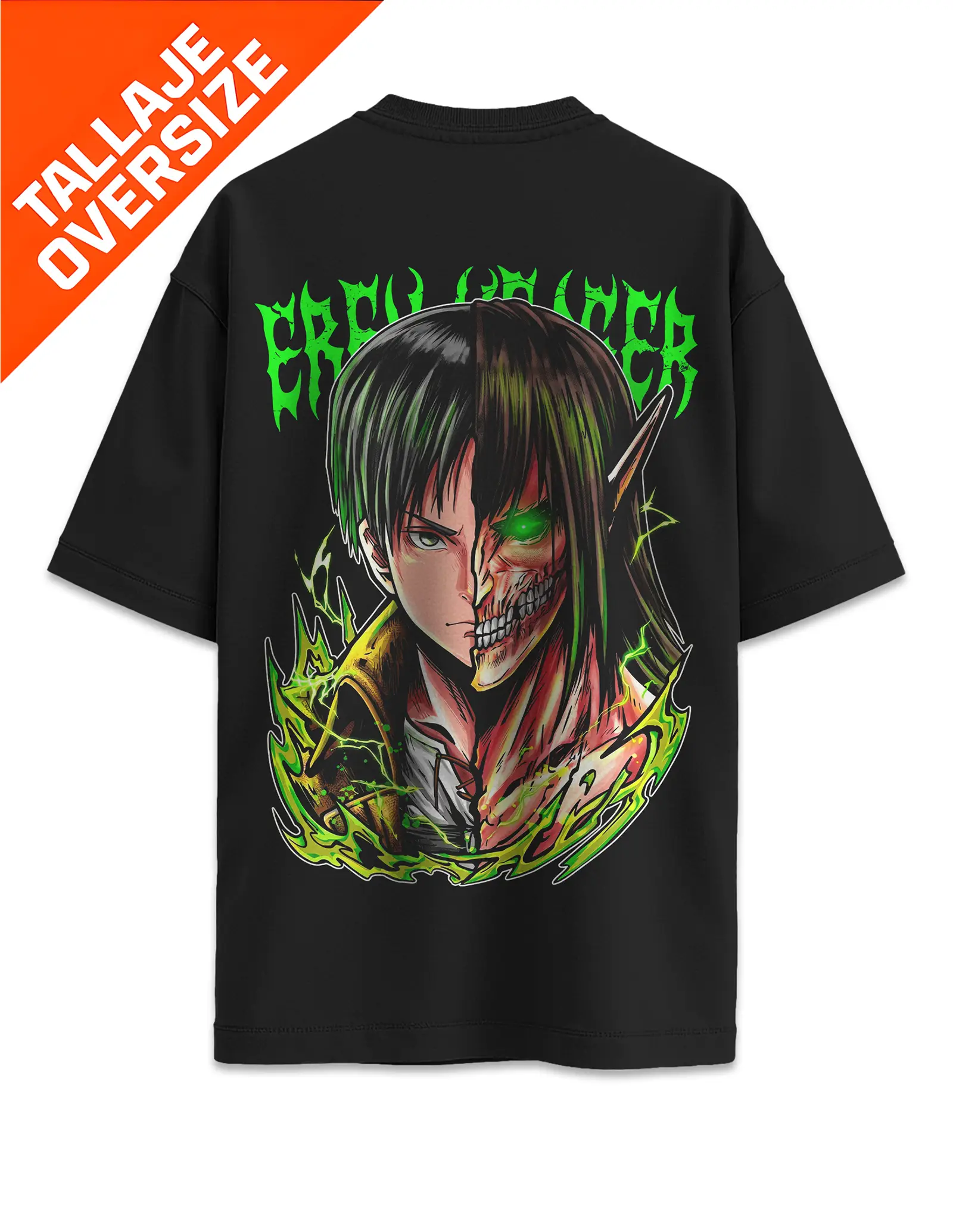 Camiseta Oversized Ataque a los Titanes Eren Verde Diseño 12