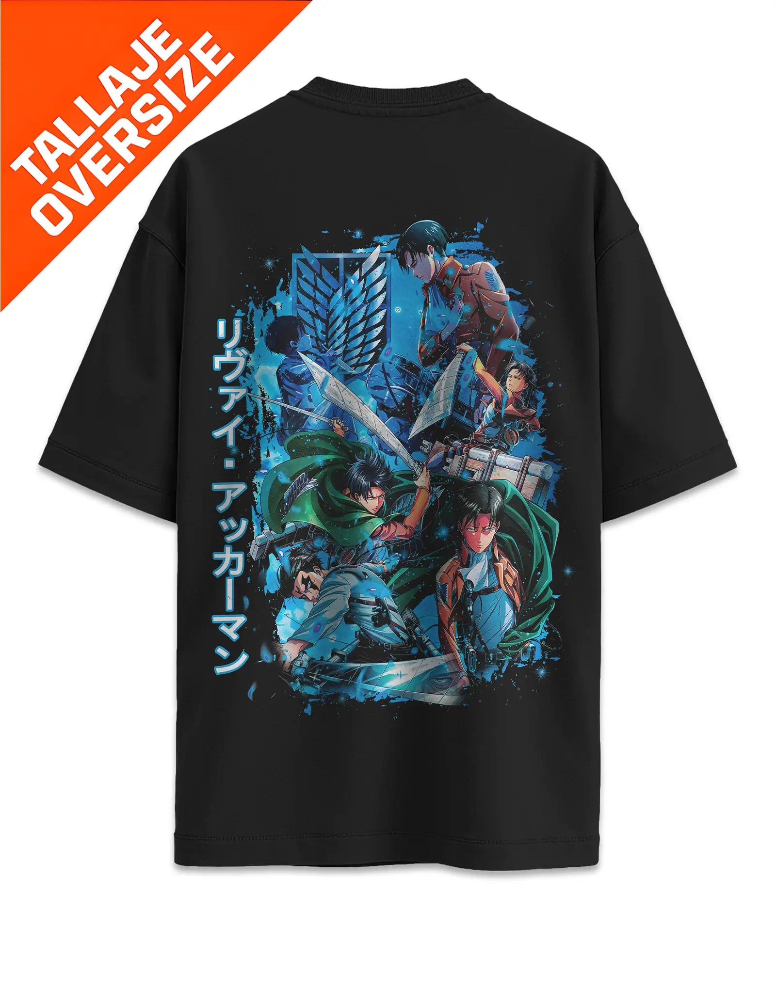 Camiseta Oversized Ataque a los Titanes Levi Ackerman Azul Diseño 2