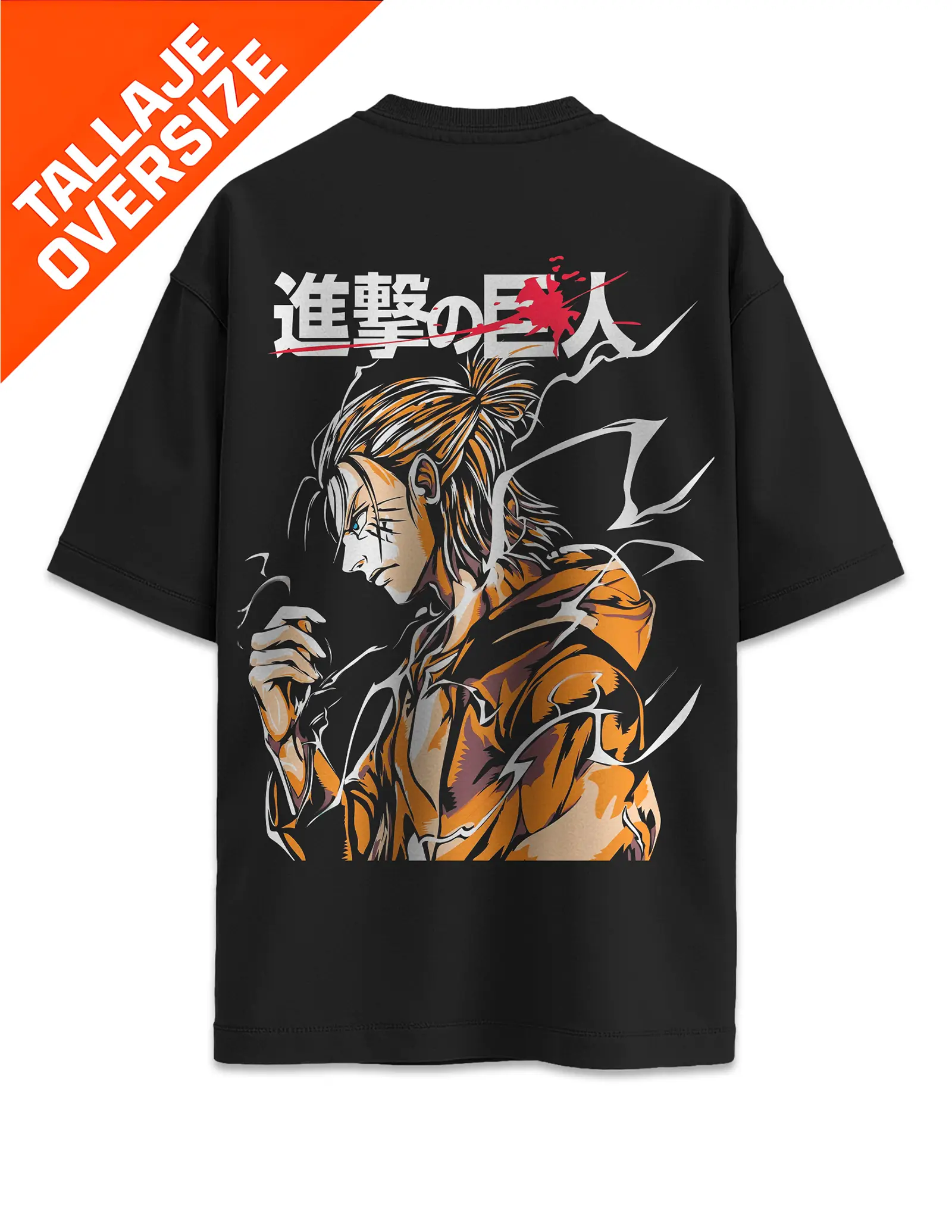 Camiseta Oversized Ataque a los Titanes Eren Manga Naranja Diseño 9