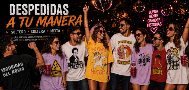 Grupo con diferentes camisetas personalizadas para despedidas