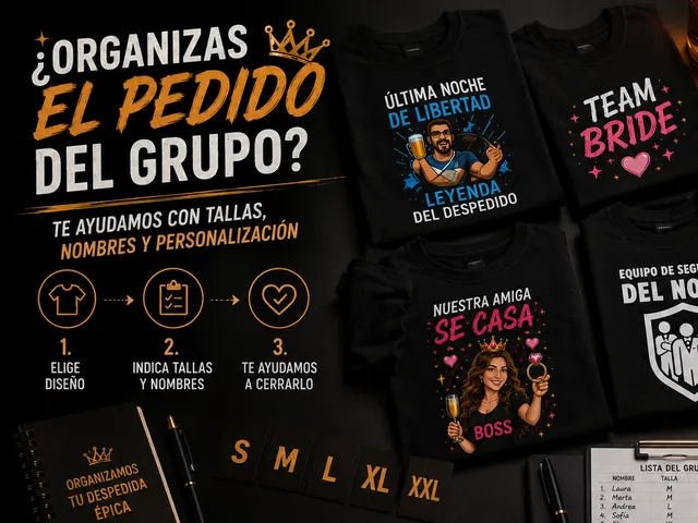 Preparación de un pedido de camisetas para un grupo de despedida