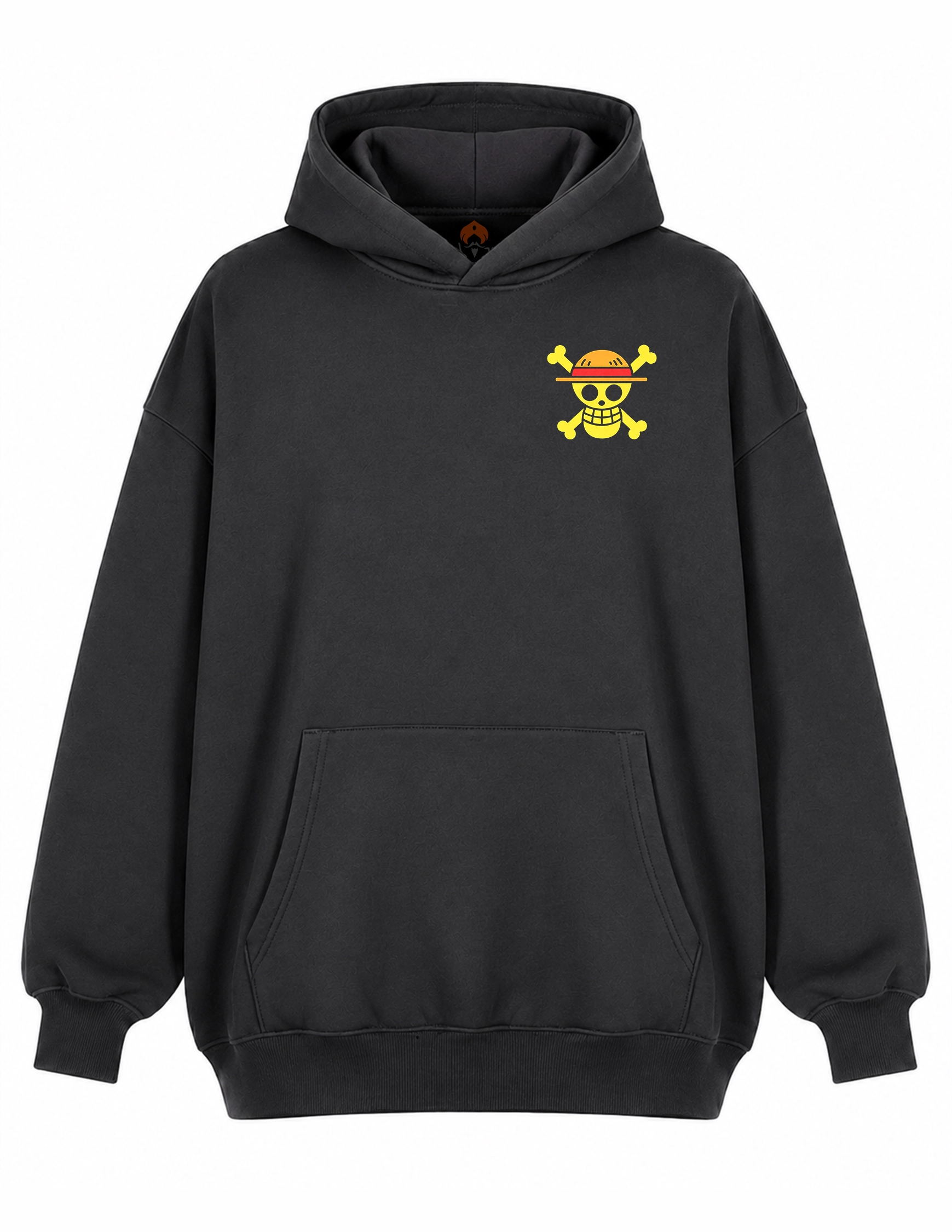 Sudadera oversize One Piece negra con diseño delantero