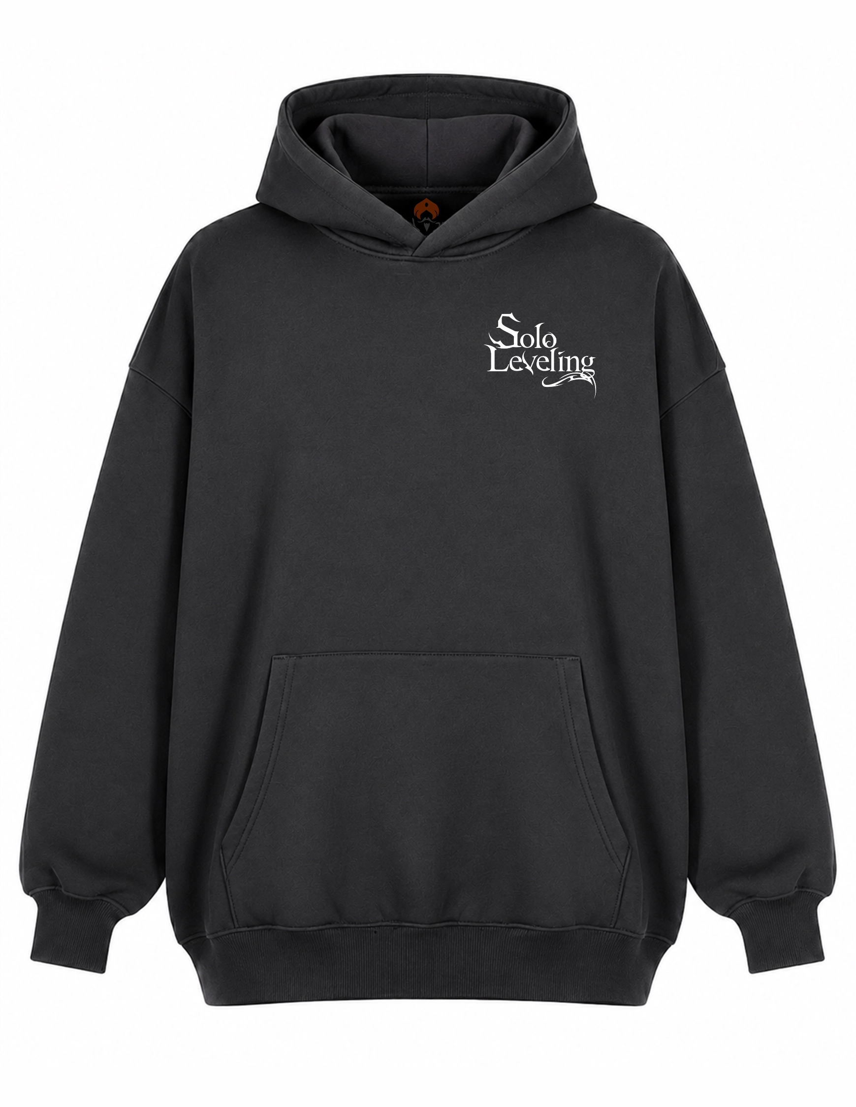 Sudadera oversize Solo Leveling negra con logo delantero