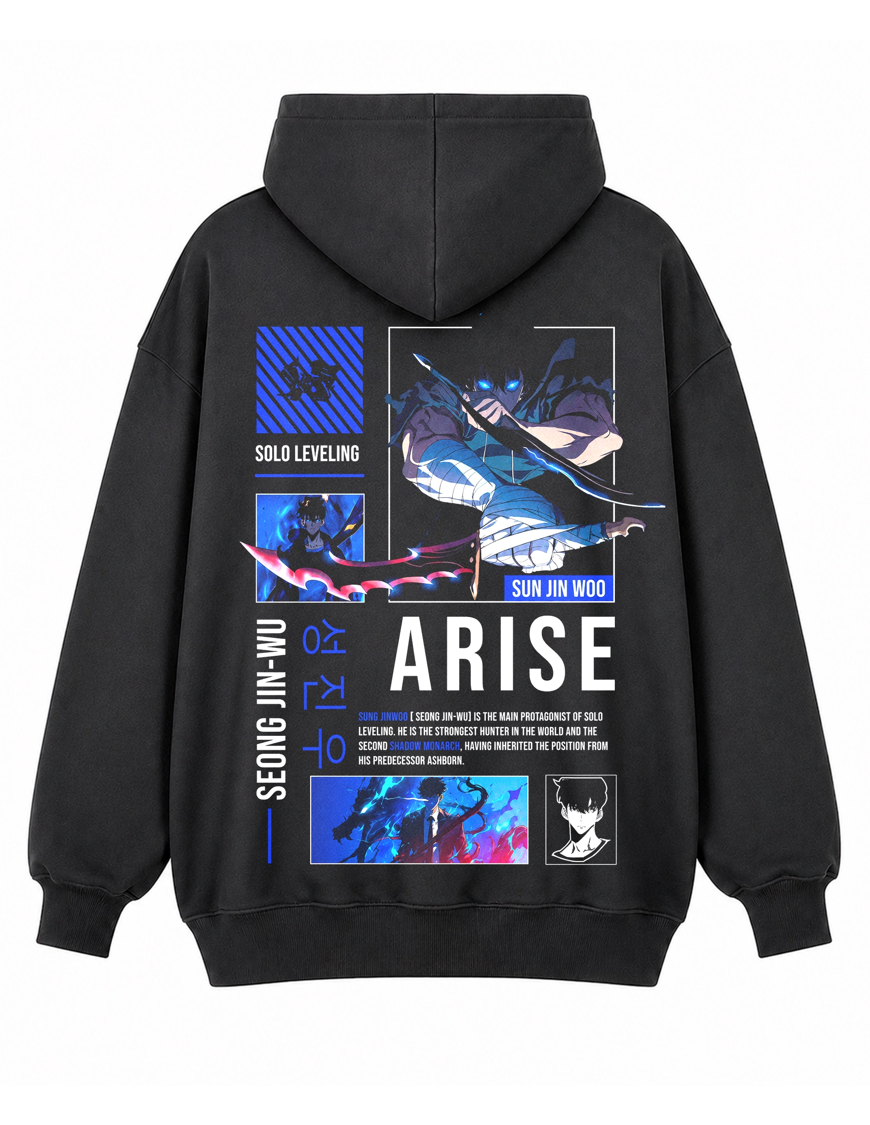 Sudadera Oversize Solo Leveling Negra - detras dieseño grande