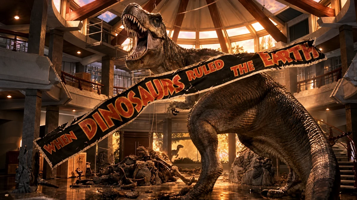 Dinosaurio en una escena de película